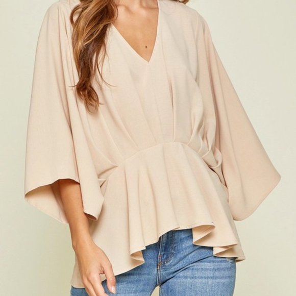 Ivory Woven Pleated Kimono Sleeve Top - Picture 3 of 3